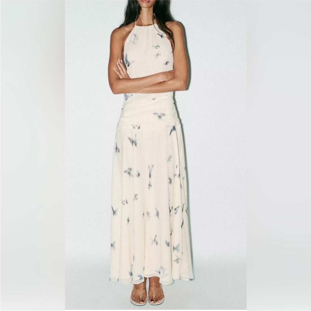 Zara Cream and Gray Maxi Dress
